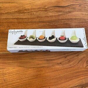 Lafayette 7piece Appetizer Serving Spoon Set and Slate Serving Tray Ceramic